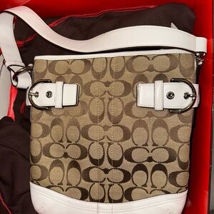 Coach Brown and White Signature Shoulder Bag